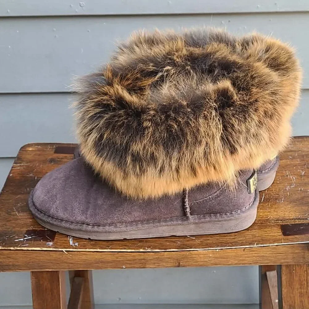 UGG Australia Brown Suede Real Fox Mini Boots size 9